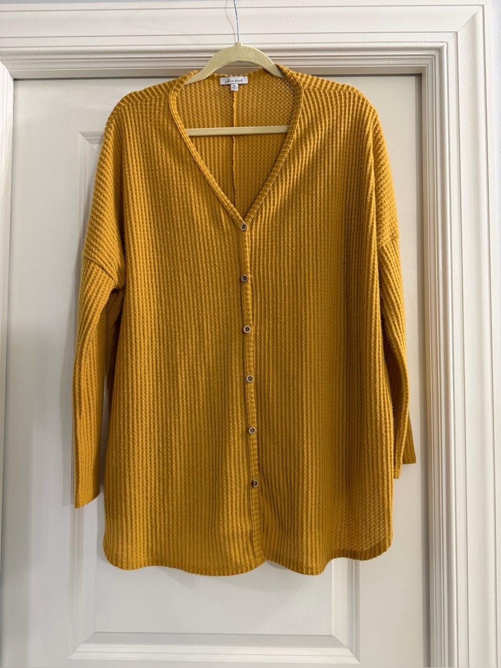 white birch Mustard Ribbed Button-Front Cardigan